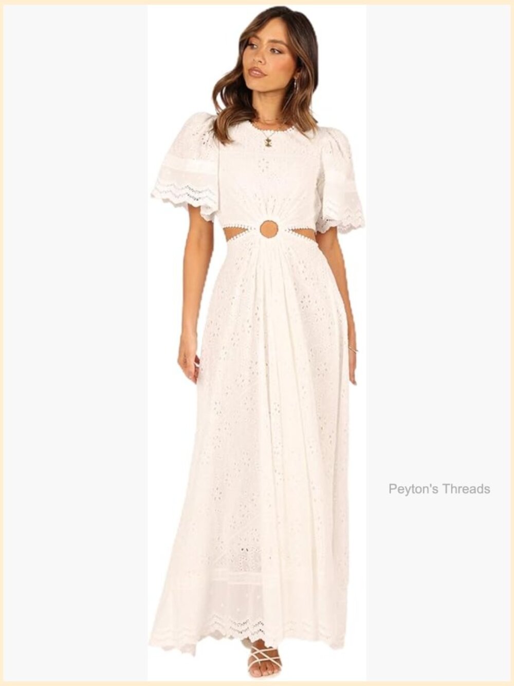 Women's Merletto Cut Out Maxi Dress - Round Neckline, Back Button Close, Side